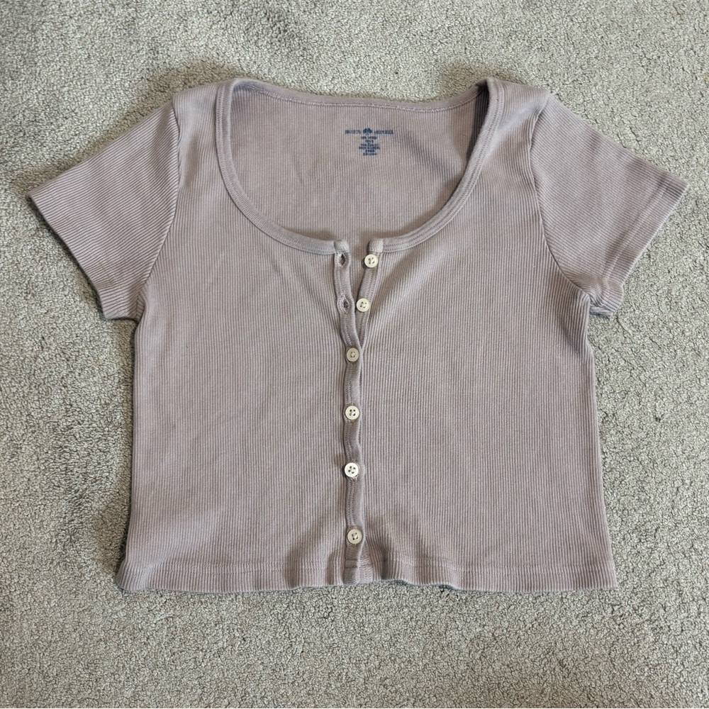 Mauve Button Up Brandy Melville Baby Tee